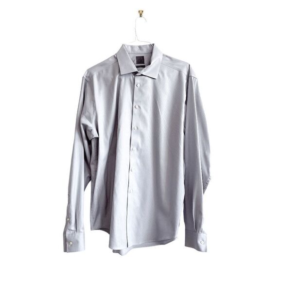 Calvin Klein Mens Dress Shirt Button Down Slim Fit Long Sleeve Gray Size 17.5 - Picture 1 of 8